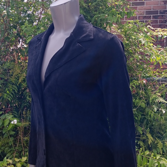 ALLEN SAMO LADIES VINTAGE BLACK FAUX SUEDE (3) BUTTON JACKET *UNLINED (USA) - Picture 7 of 17
